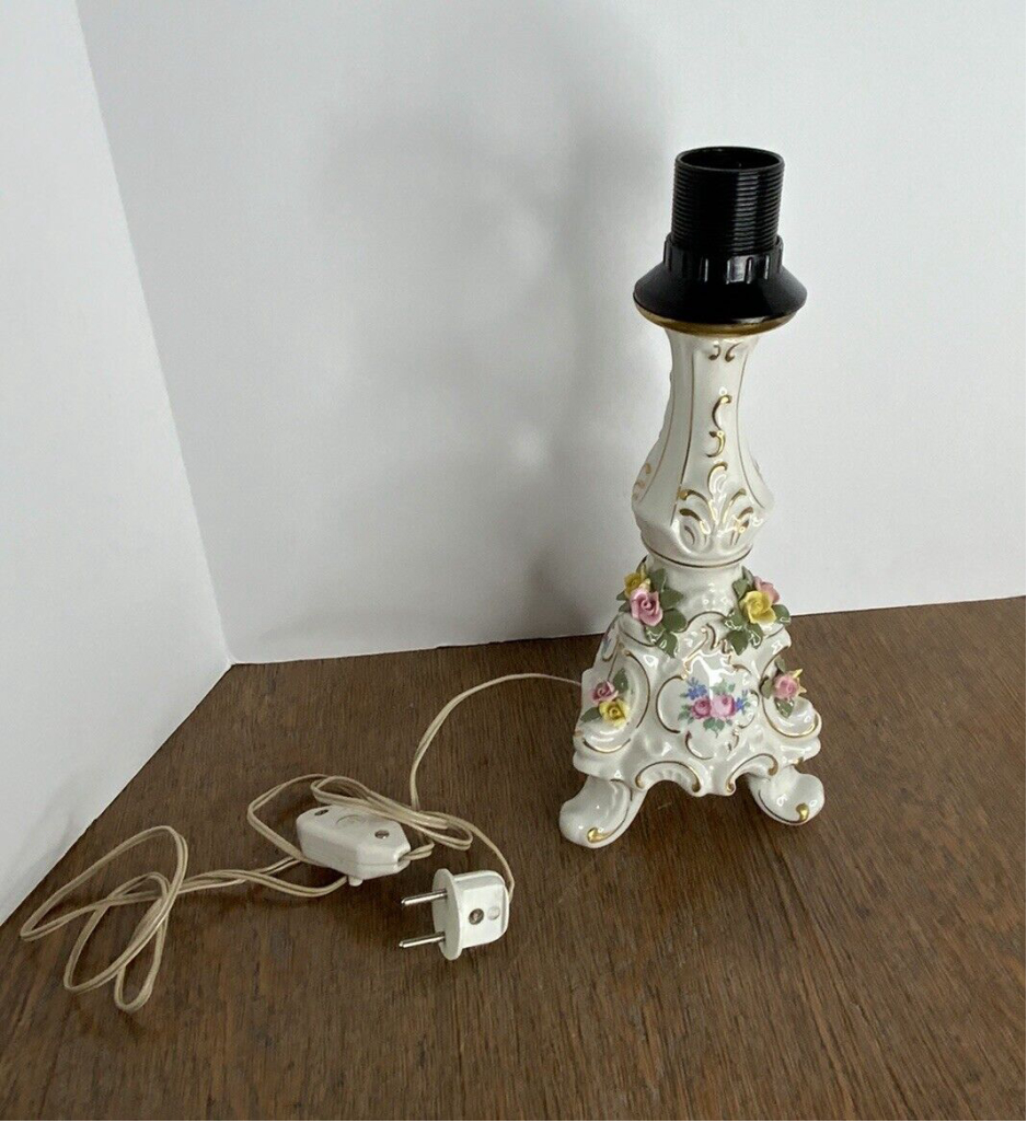 Antique Dresden Meissen Style Procelain Painted Floral Cream Gold Vintage Lamp