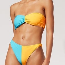 Solid & Striped Tati Swimsuit Strapless Bandeau Top and Bikini Bottoms Two Tone