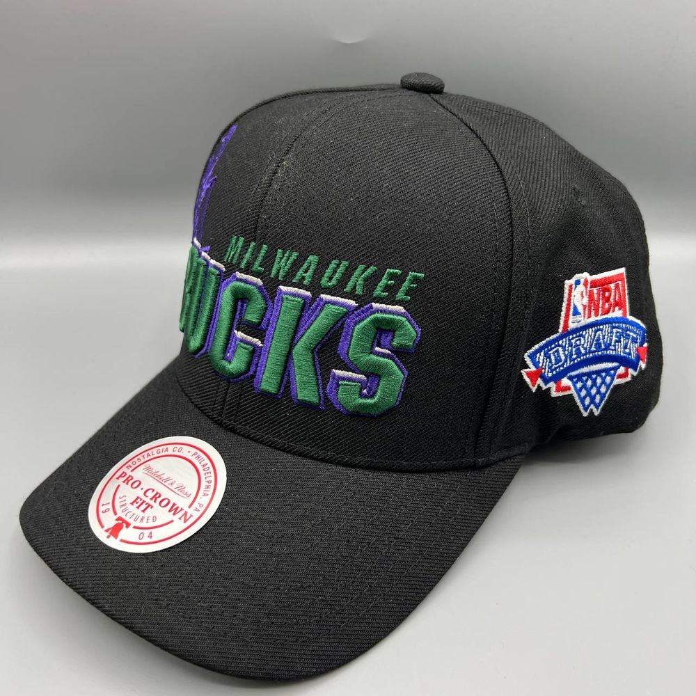 Milwaukee Bucks Hat Men NBA Draft 1996 Shadow Mitchell & Ness Snap Back Cap New
