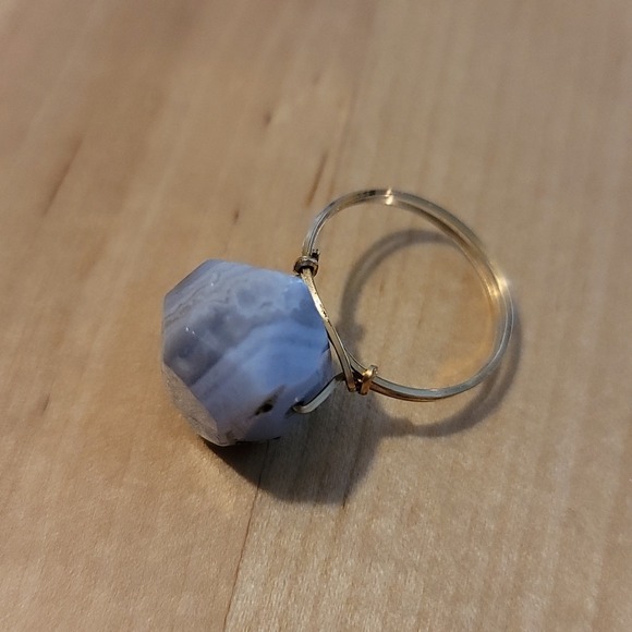 Sarah Briggs Boheme Ring Blue Lace Agate 14K Gold Filled Size 8.5