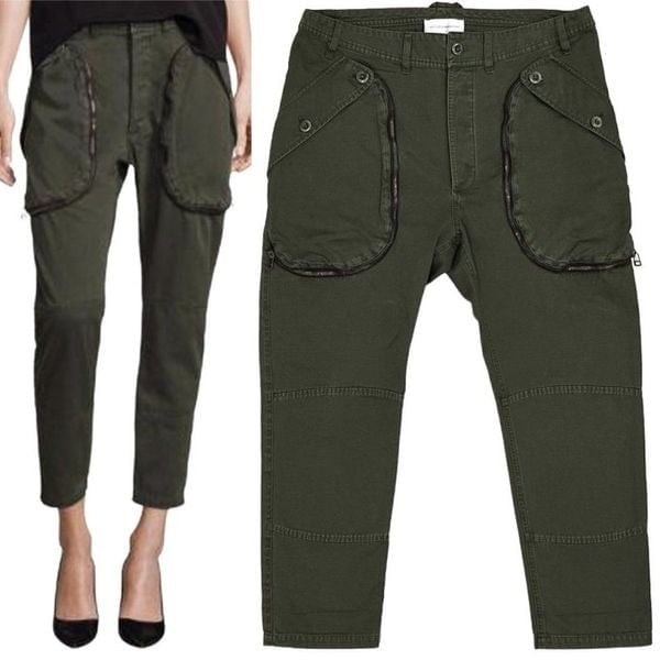 Faith Connexion Cotton Canvas Cargo Pants in Eucalyptus Leaf Green Women's Sz M