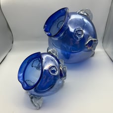 MCM Blown Glass Fish Set of 2 Bowl Vase