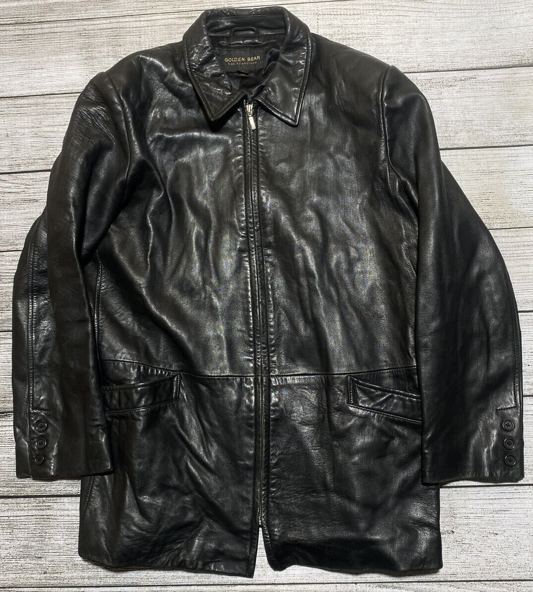 Golden Bear Black Leather Jacket Men’s Large