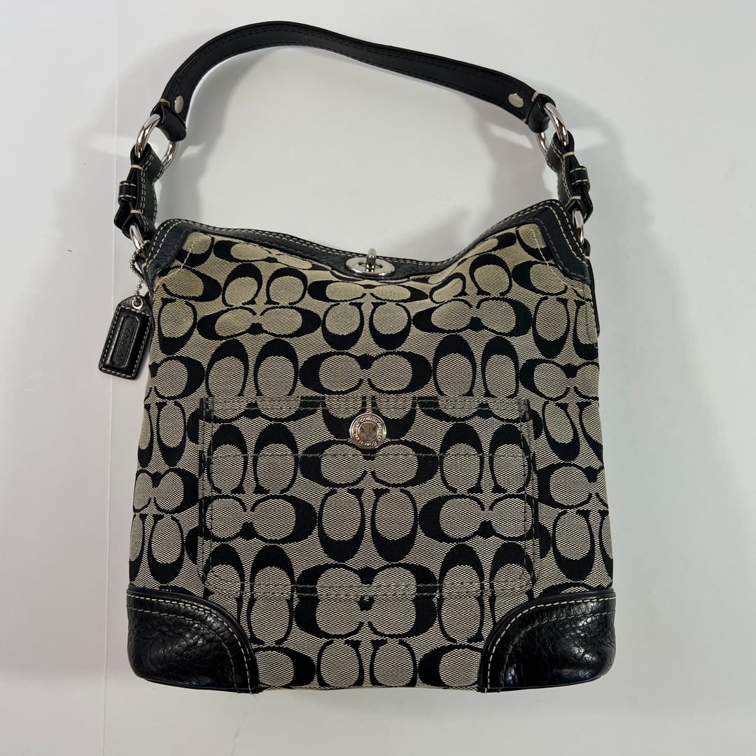 COACH Vintage Handbag Satchel Gray with Black Logo Leather Trim - D0771-10981