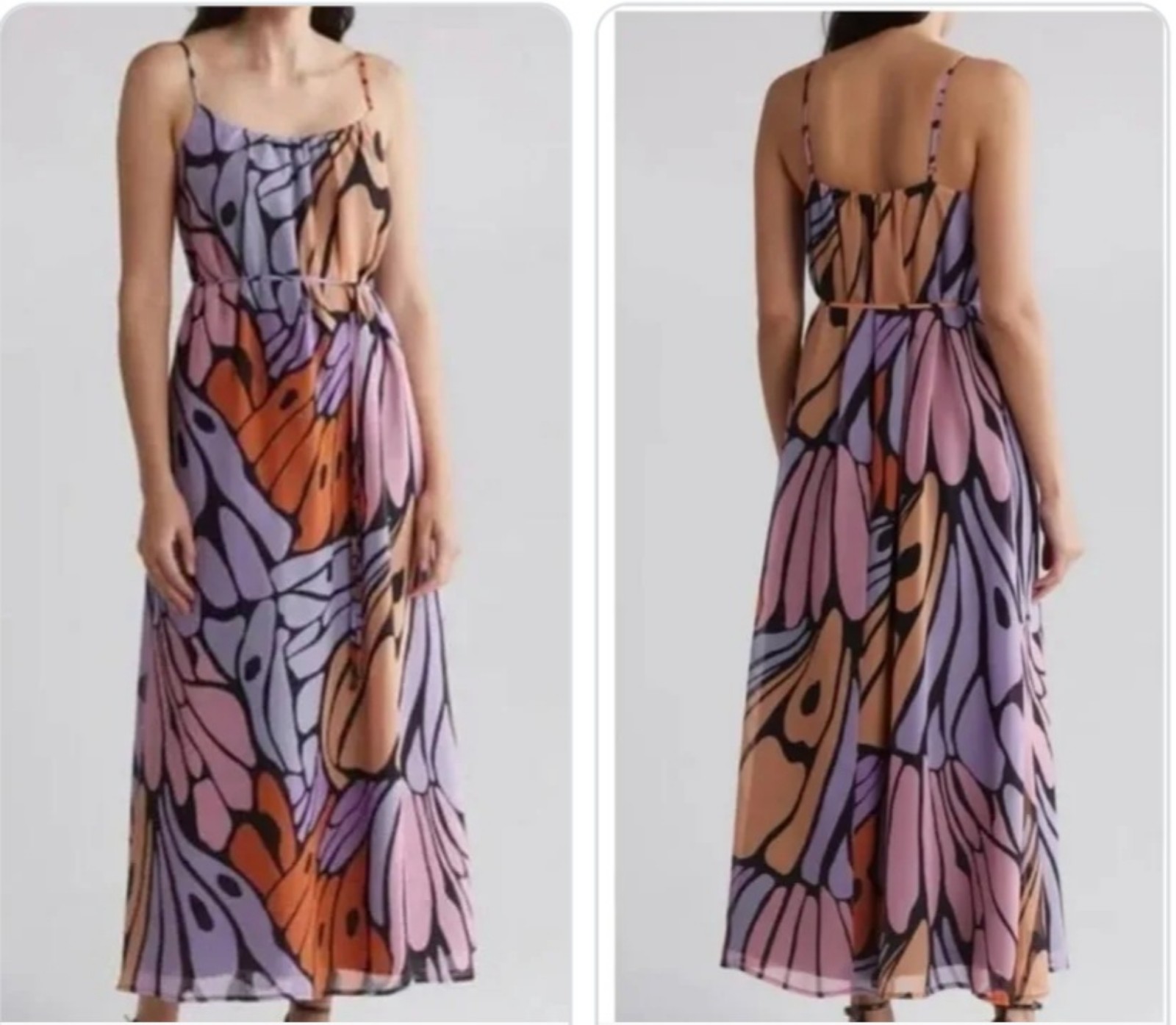 Sam Edelman Butterfly Trapeze Square Neck Sleeveless Maxi Boho Dress Size M