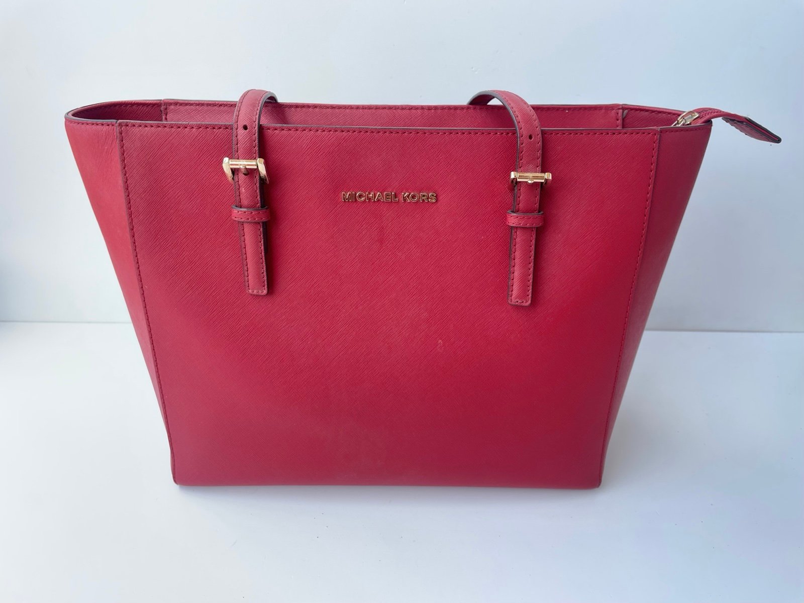 Michael Kors Large Red Gold Saffiano Leather Shoulder Bag