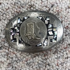 Vintage silver & abalone western belt buckle