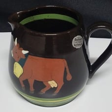 Rare Original Hand Painted Swiss Burkart Keramik Folk Art Pitcher