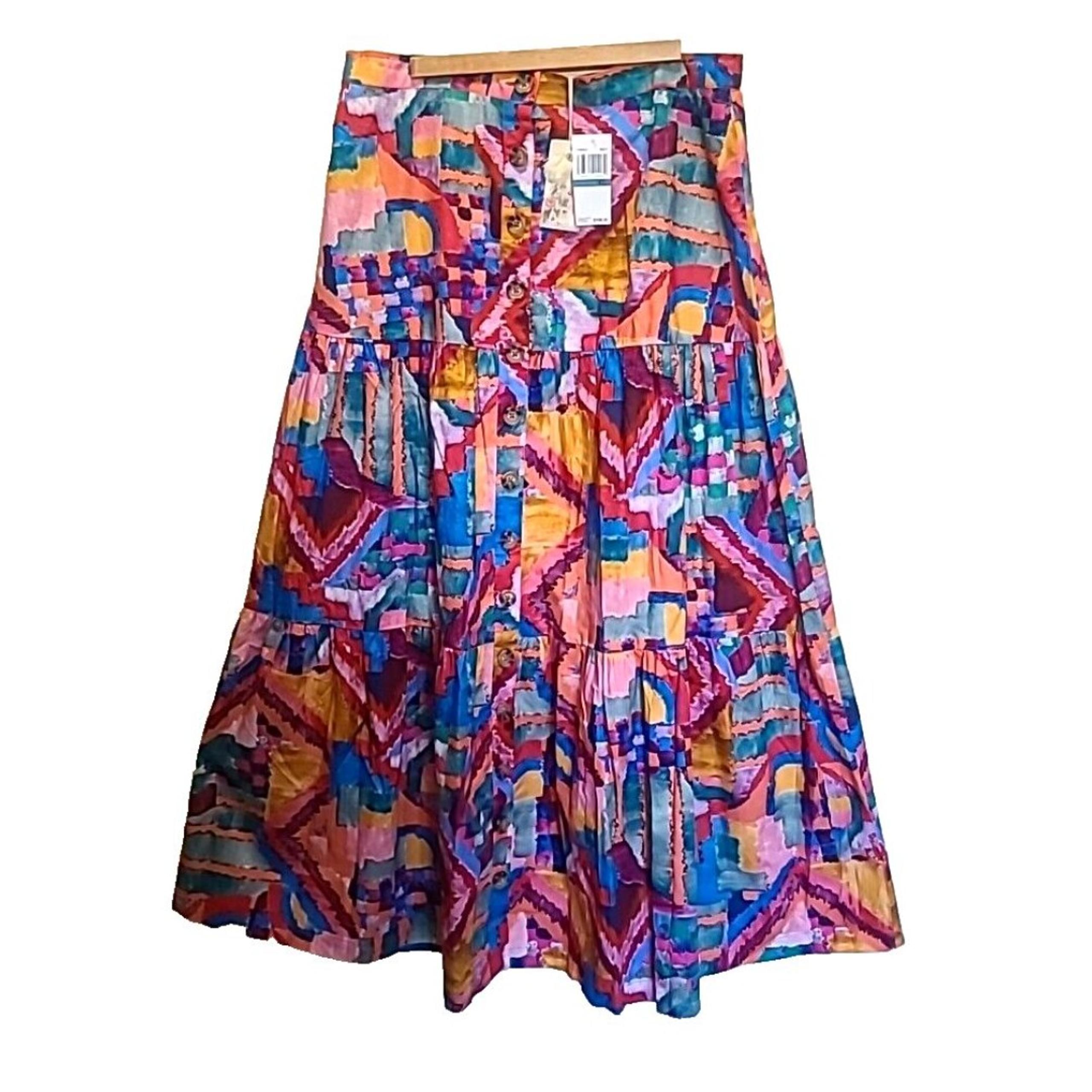 Johnny Was Summer Daydream Maxi Cotton Poplin Skirt XL NEW Beachy BOHO Rainbow