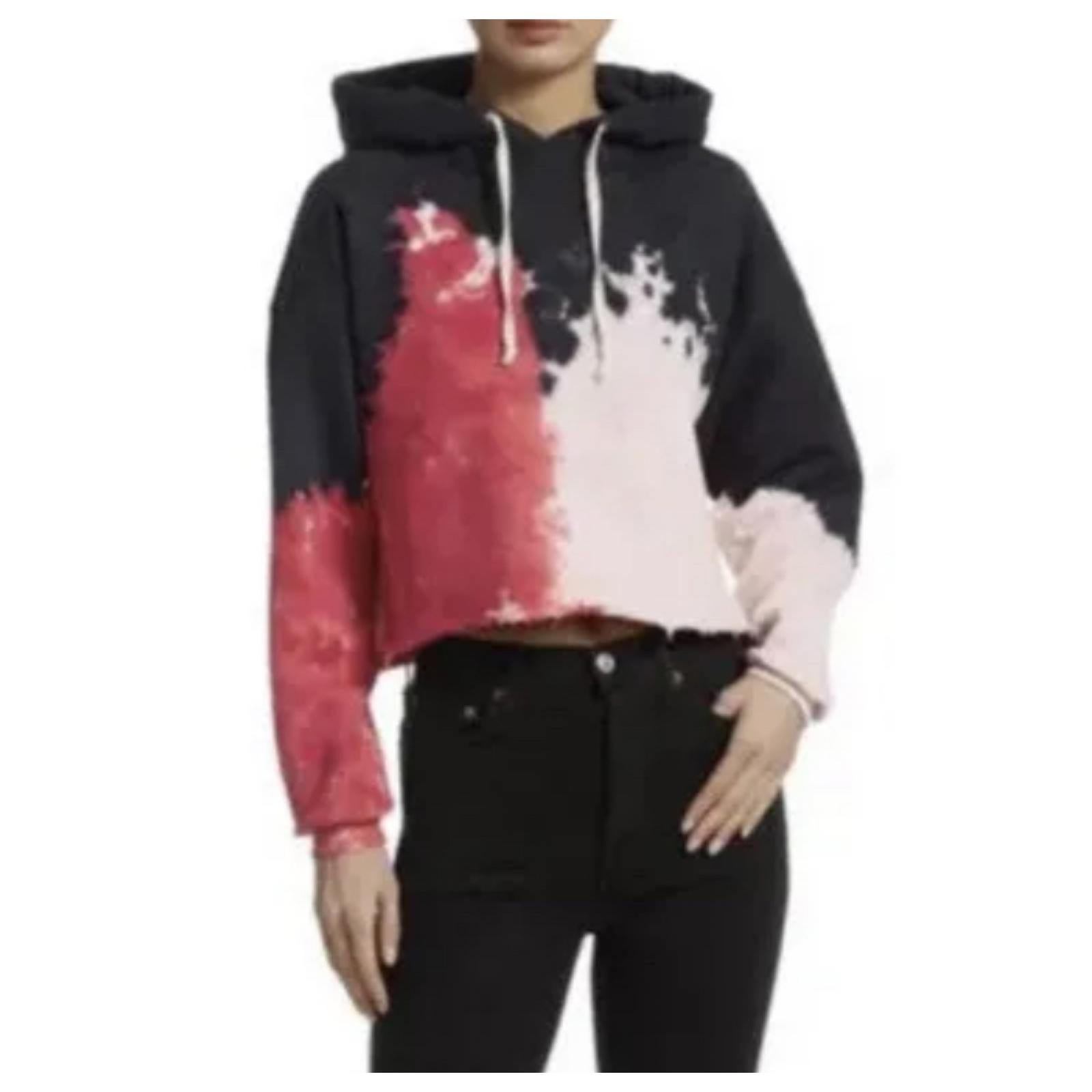 NWT RE/DONE Cropped Raw Hem Hoodie Red Tie Dye Womens S