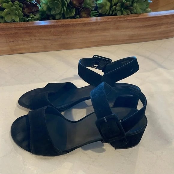 Paul Green sandals SAMTZIEGE SCHWARZ black suede heeled heels size UK 6 US 8 EUC