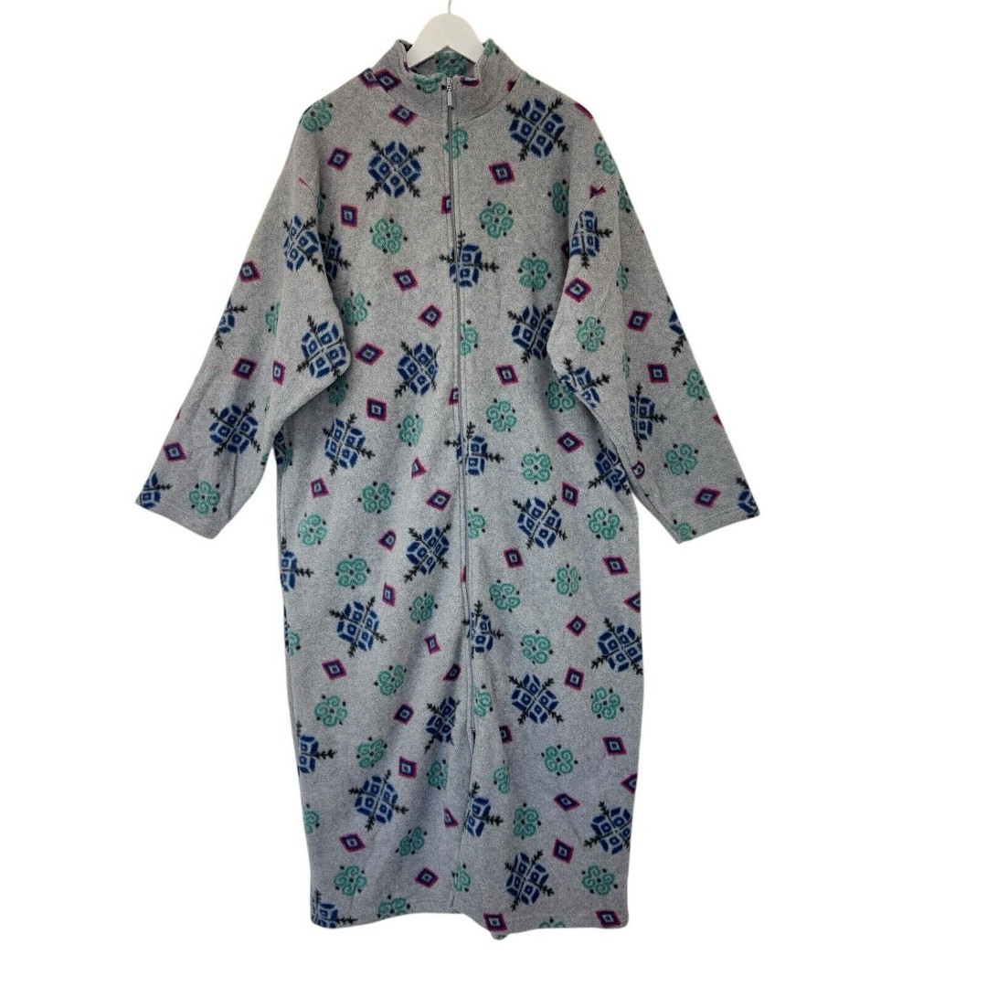 ERIKA TAYLOR COUNTRY Robe Gray Fleece Plush Long Sleeve Zip Front Pockets XL EUC
