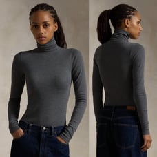 Polo Ralph Lauren Heather Gray Stretch Ribbed Knit Turtleneck Sweater Top
