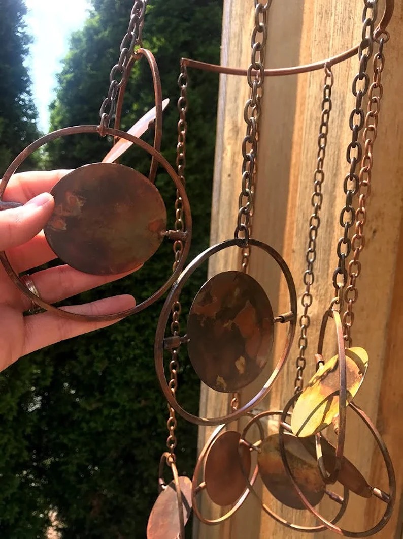 Double Earth Spiral - Hanging Yard Art - Copper Color Metal Wind SPINNER