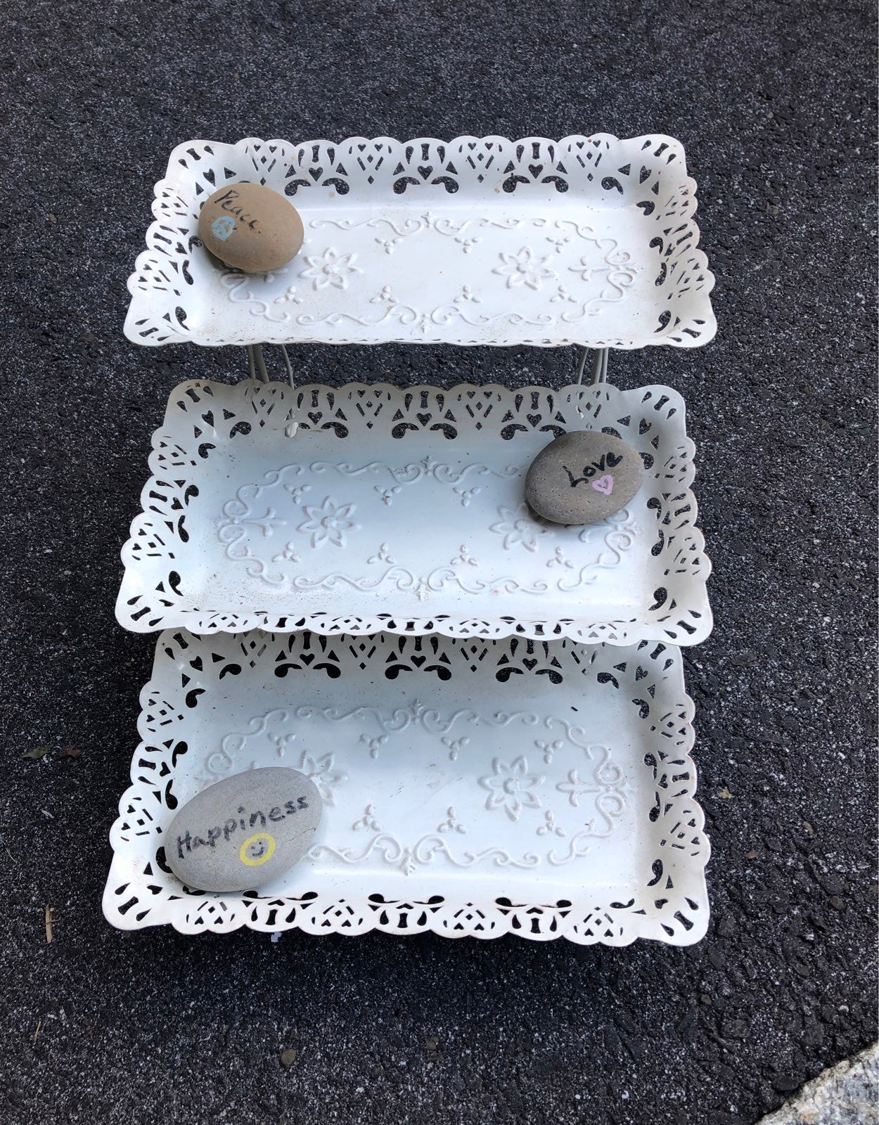 Three-tier metal serving tray
