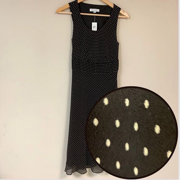 NWT Ann Taylor Dress Women’s 6 Black Polka Dot Midi Summer Flowy Fit & Flare