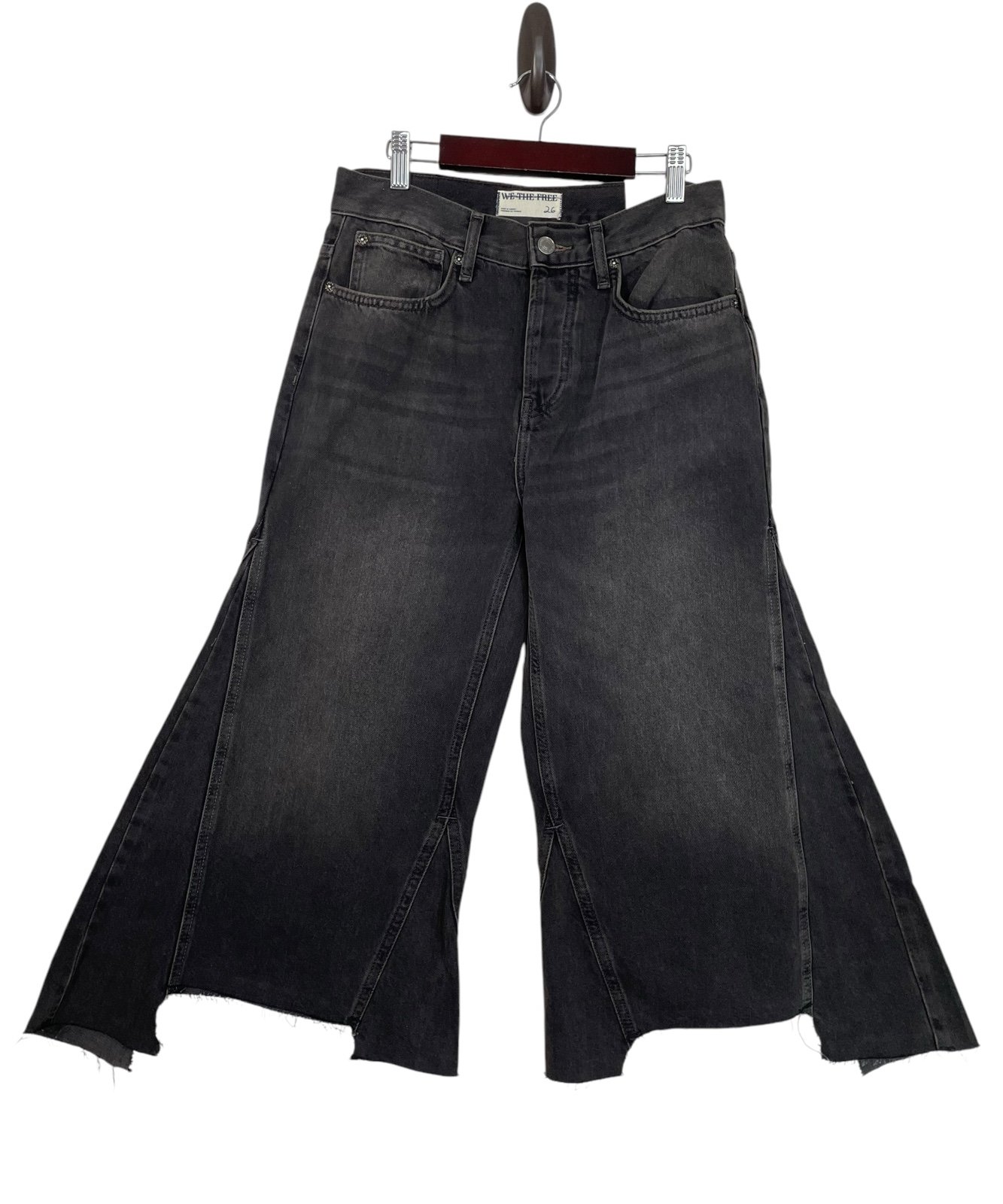 We The Free Ripple Wide Leg Crop Jeans In Faded Black NWOT Free People Sz 26