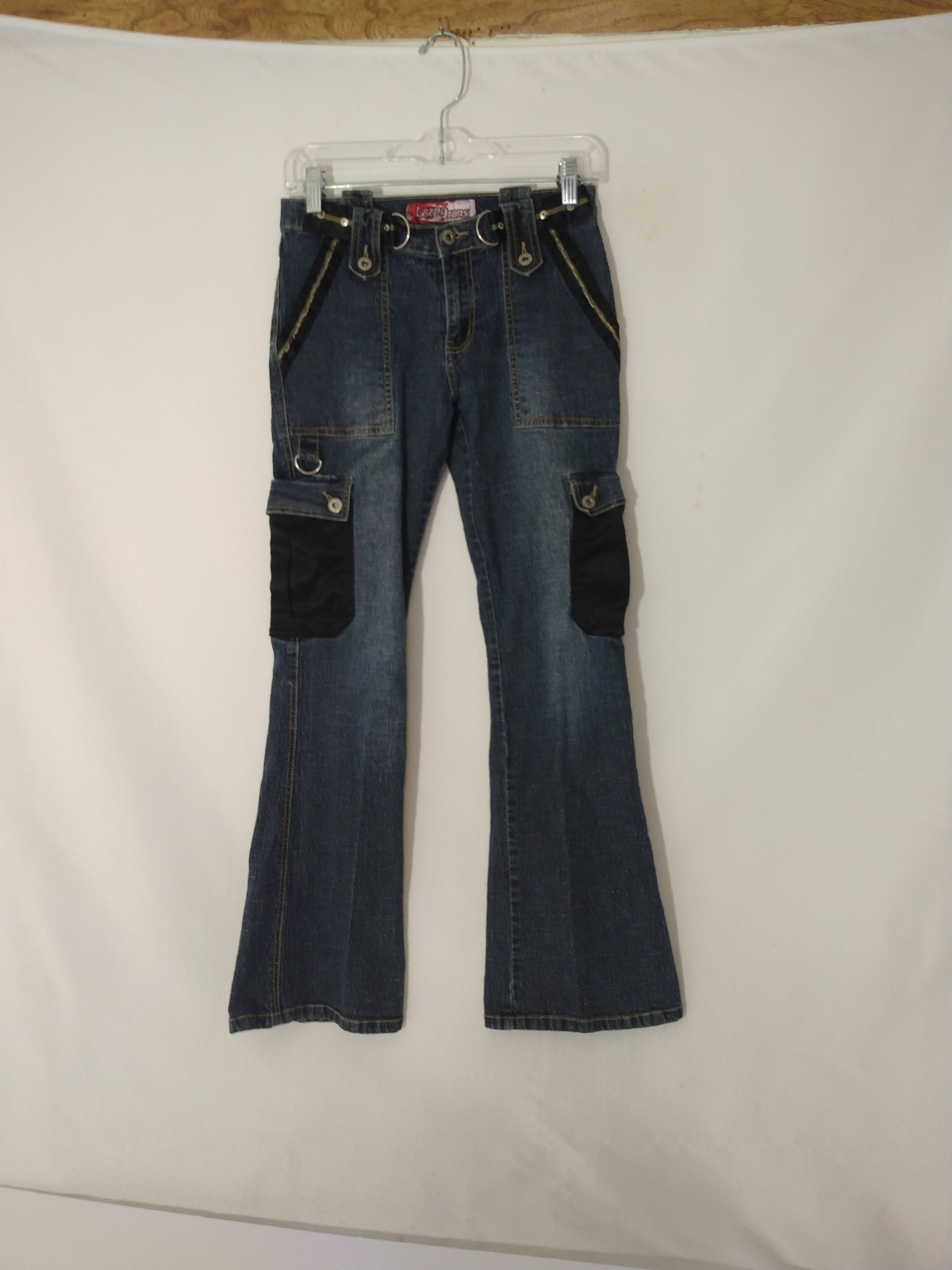 Womens Vintage Rare Lazer Flared Cargo Stretch Jeans Sz 5 27 x 29