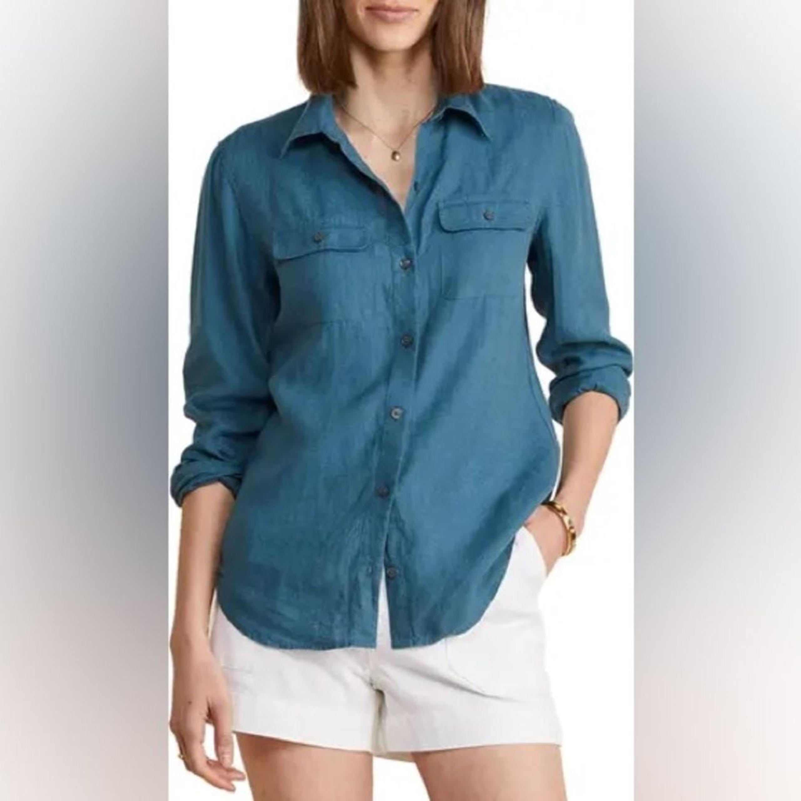 Vineyard Vines button Down Long sleeve shirt 100% Linen women's size 14