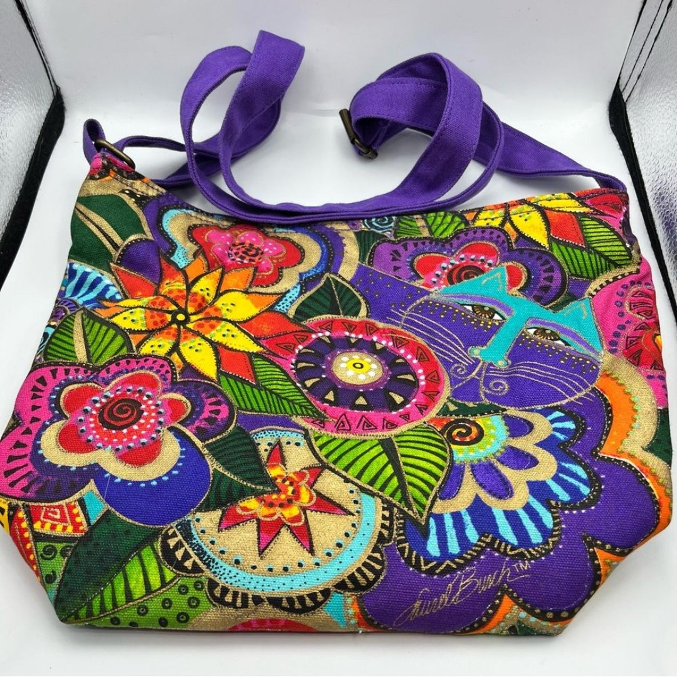Neon Garden Cat Shoulder Tote Purse - Laurel Burch