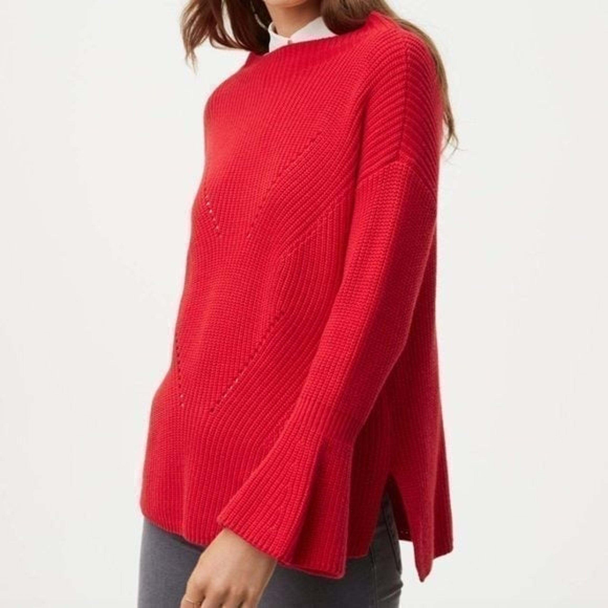 ANN TAYLOR LOFT Mock Neck Bell Sleeve Sweater Solid Red Cotton Blend Heavy XS