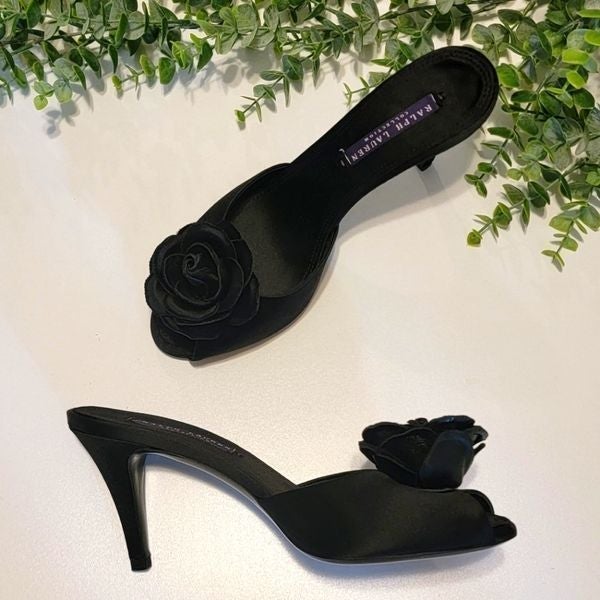 Ralph Lauren Collection Black Silk High Heeled Sandals