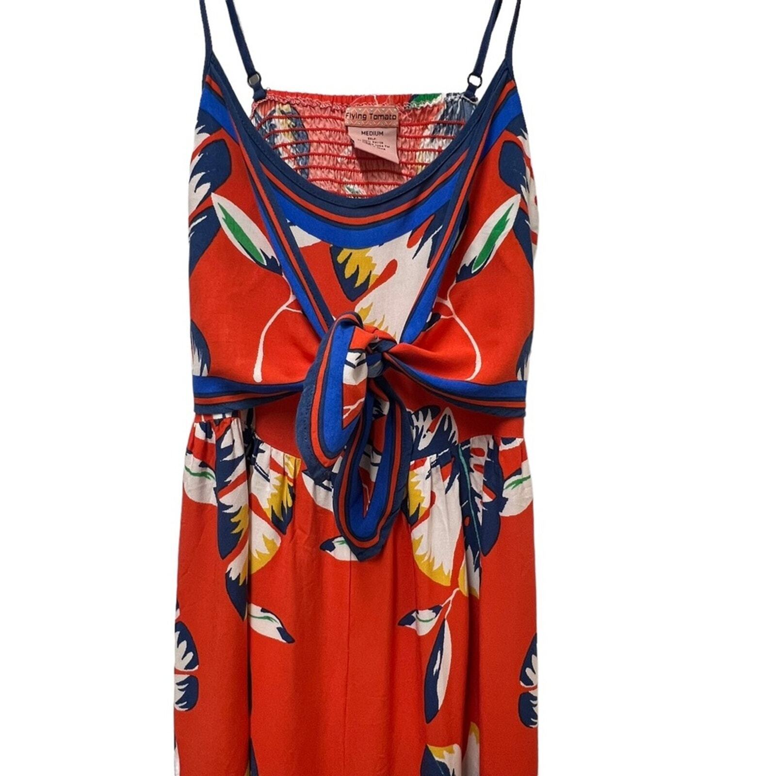 Flying Tomato Tie Front Smocked Open Back Wide Leg Jumpsuit Romper sz Medium