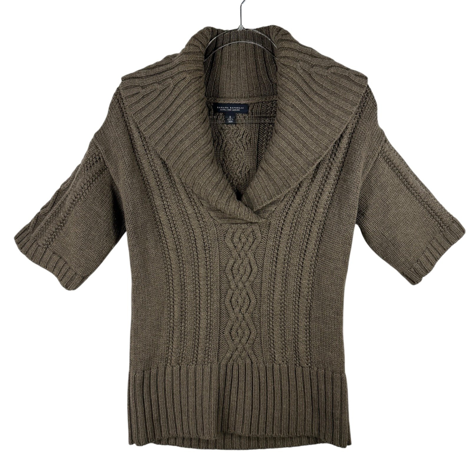 Banana Republic Merino Wool Cable Knit Short Sleeve Sweater Top Small Fisherman