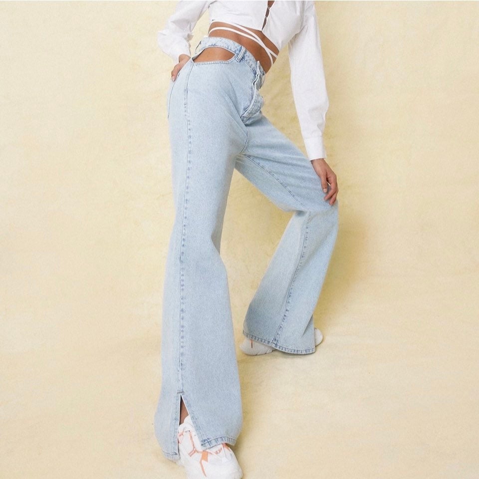 Nasty Gal Cut Out Wide Leg Jeans