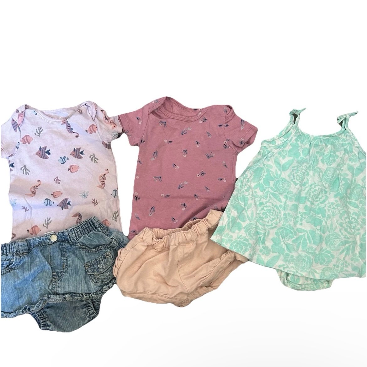 Lot Of 9 Baby Girl Summer Clothes Bathing Suit Bodysuits Shorts Size 3-6 Months