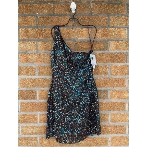 Scala brown / blue sequence dress sz 14