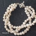 Vtg.sterling Silver Genuine pearls - three strands bracelet- 8.05 in.