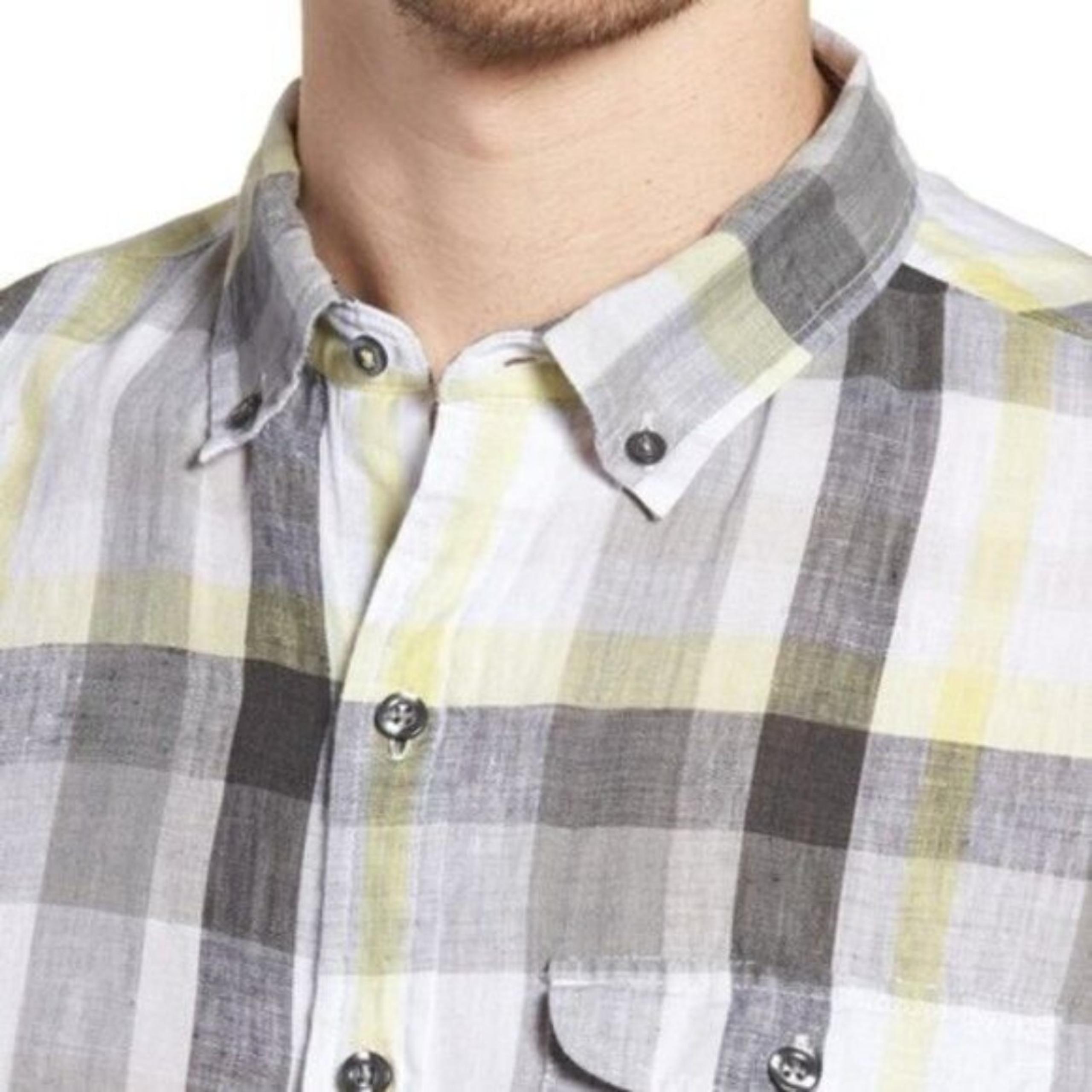 New Michael Bastian Linen Shirt Size S Gray Yellow Plaid Button down Casual S/S