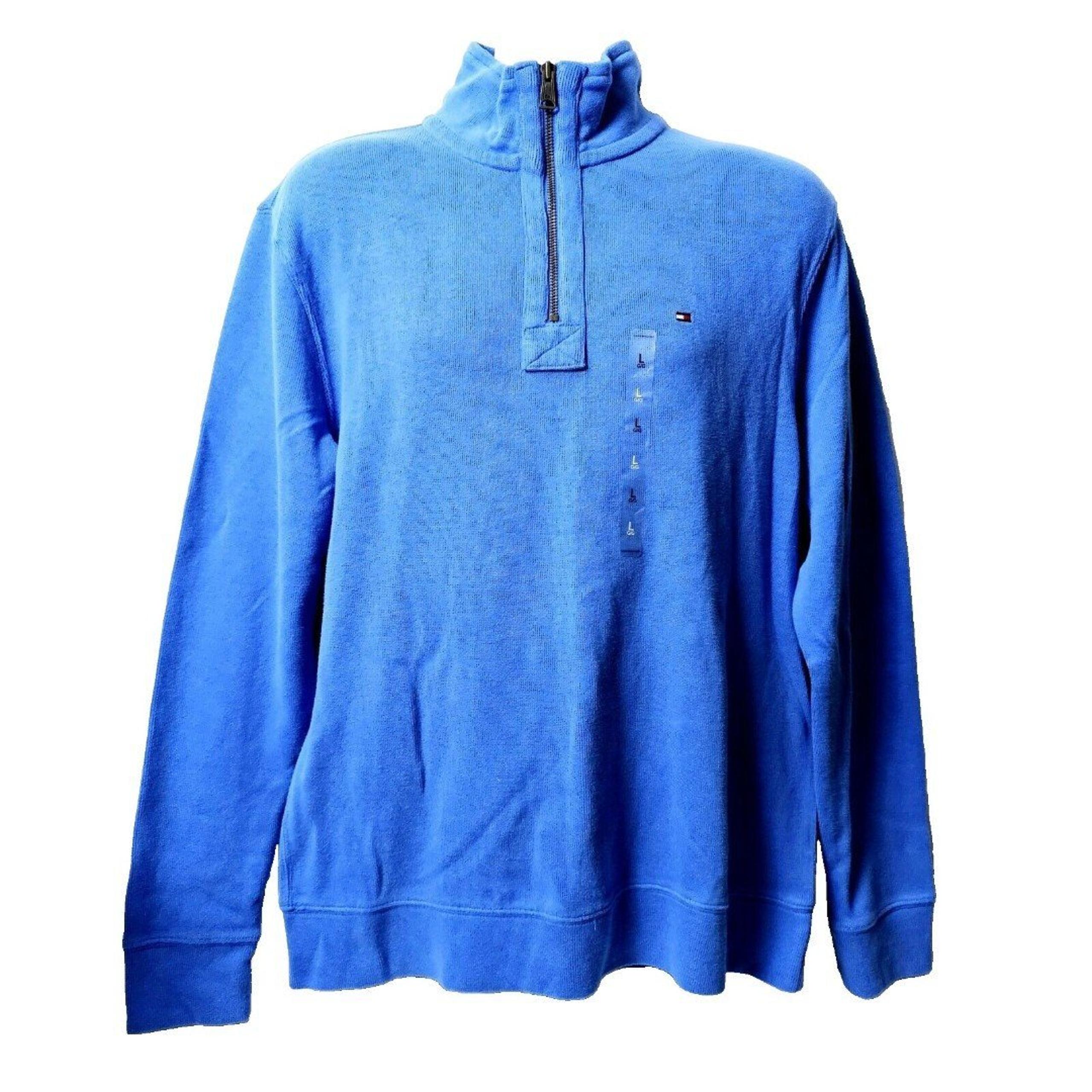 Tommy Hilfiger French Rib 1/4 Zip Pullover Longsleeve Mens L Bright Blue Classic