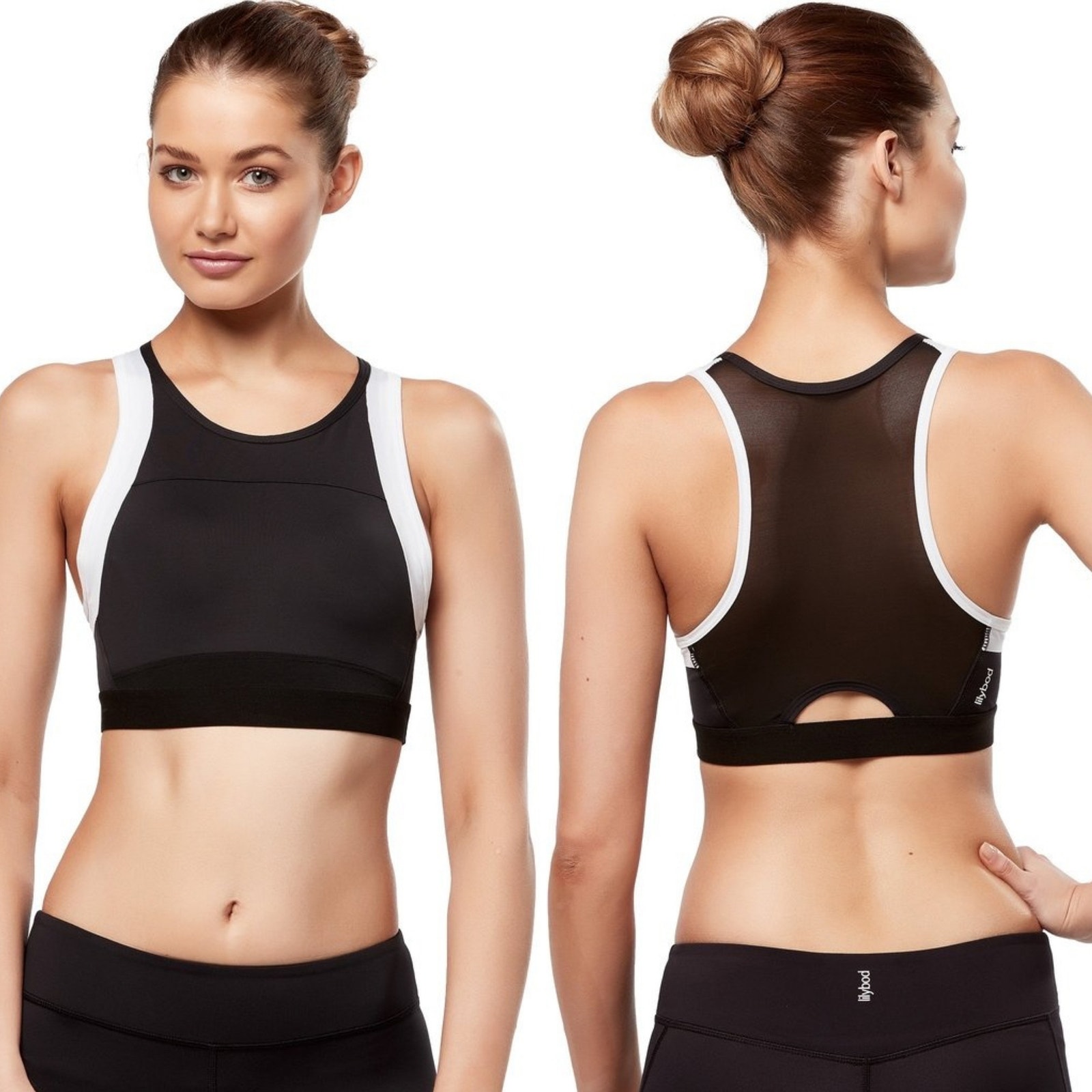NEW Lilybod XS Petta Color Block High Neck Racerback Sports Bra Black White