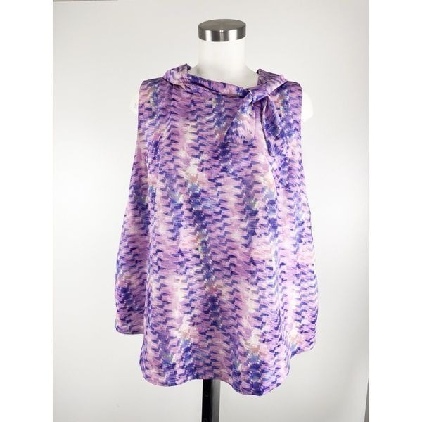 Soft Surroundings 1X Tunic Top Lavender Blue Tie Cowl Neck Button Back Career