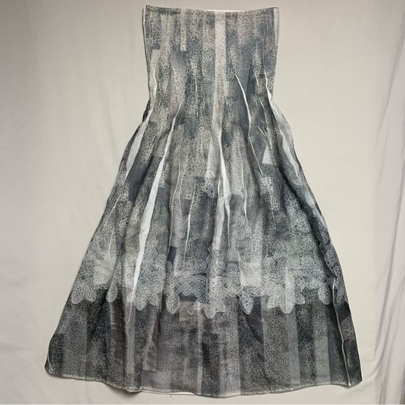 ANTHROPOLOGIE Boho Strapless Beach Dress Women’s Fit Flare Grey Printed Spring