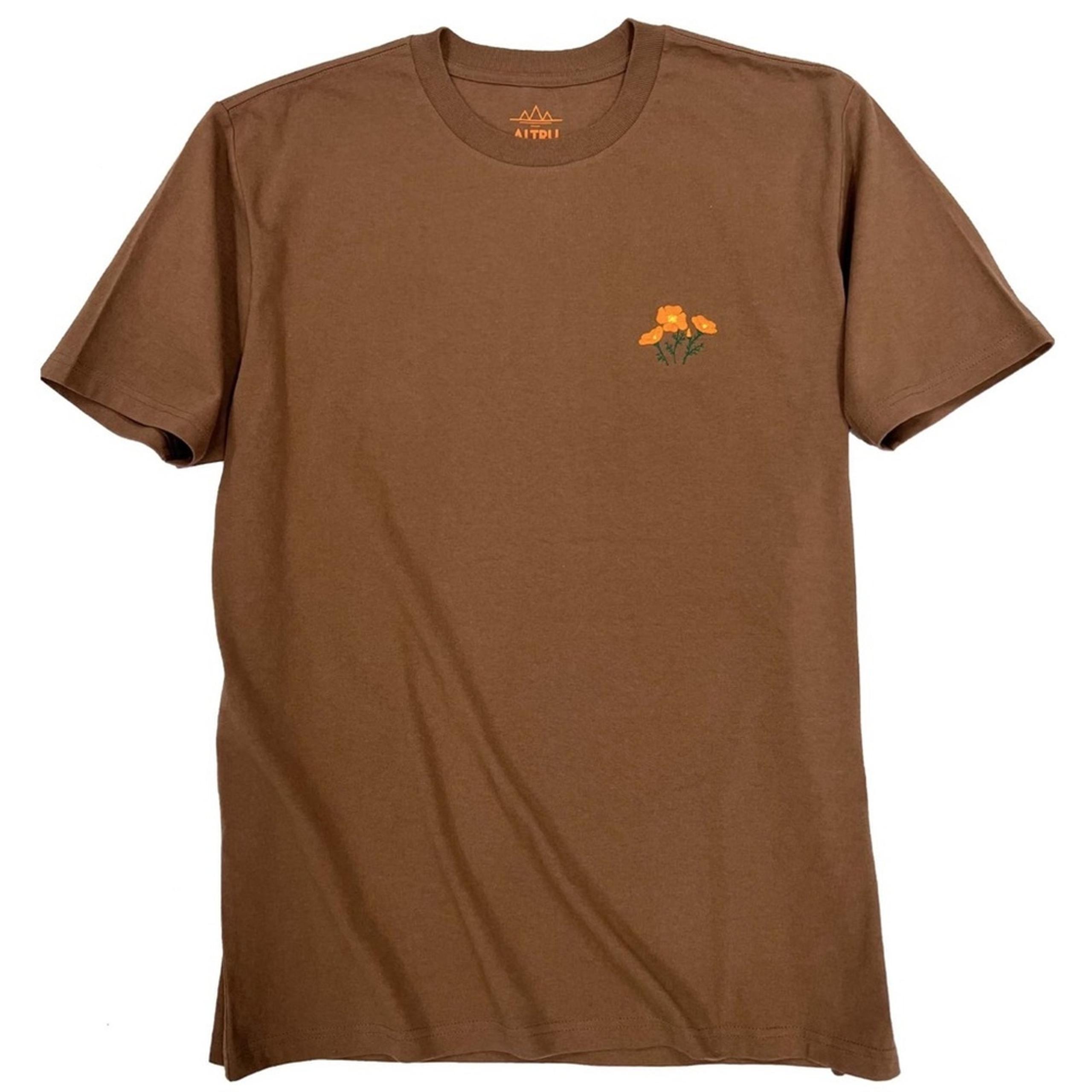 Altru CALIFORNIA POPPY EMBROIDERY Brown 100% Cotton Tee T-Shirt Size M