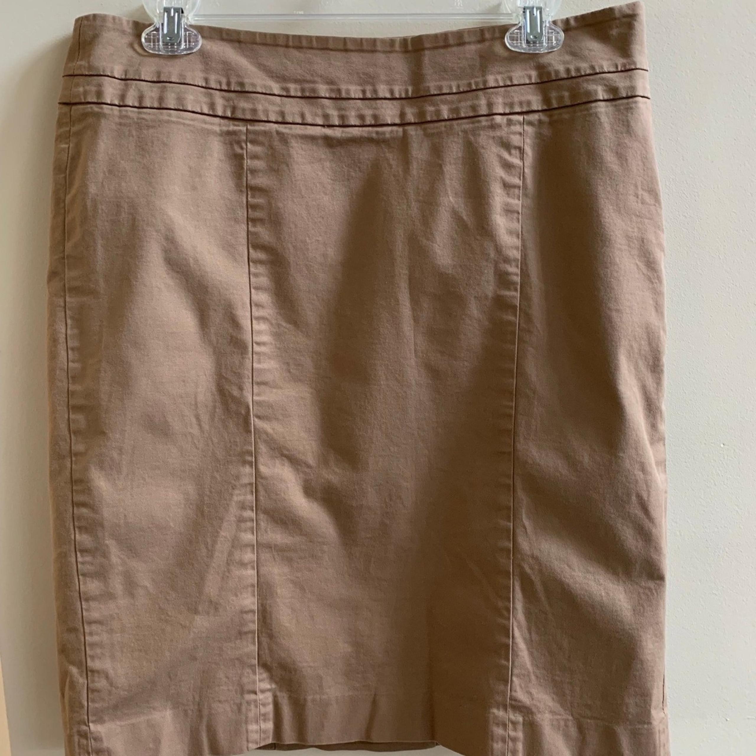 Ann Taylor LOFT Brown Khaki Stretch Cotton Blend Lined Panel Skirt Woman’s Sz 10