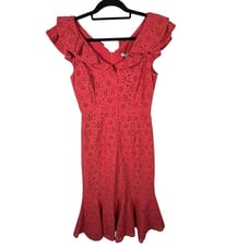 Antonio Melani Cotton Eyelet Midi Dress Button Front Sleeveless Coral Sz 4