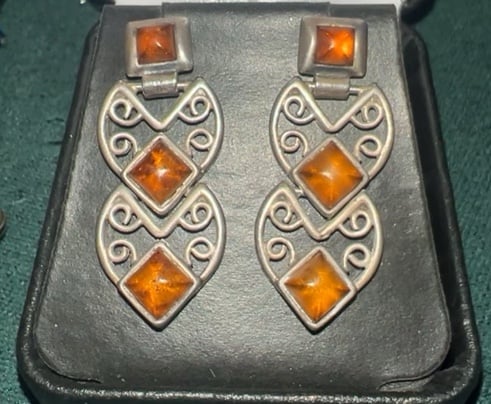 Vintage Sterling silver articulated amber earrings