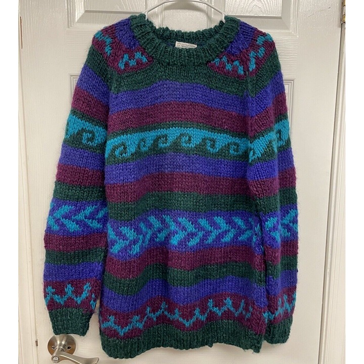 Nepalese Mens Pullover Sweater Multicolor Wool Hand Knit Artisan XL-2XL