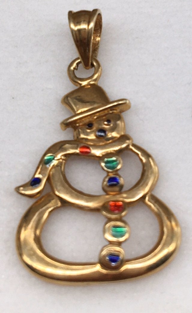 Estate 10k gold snowman pendant