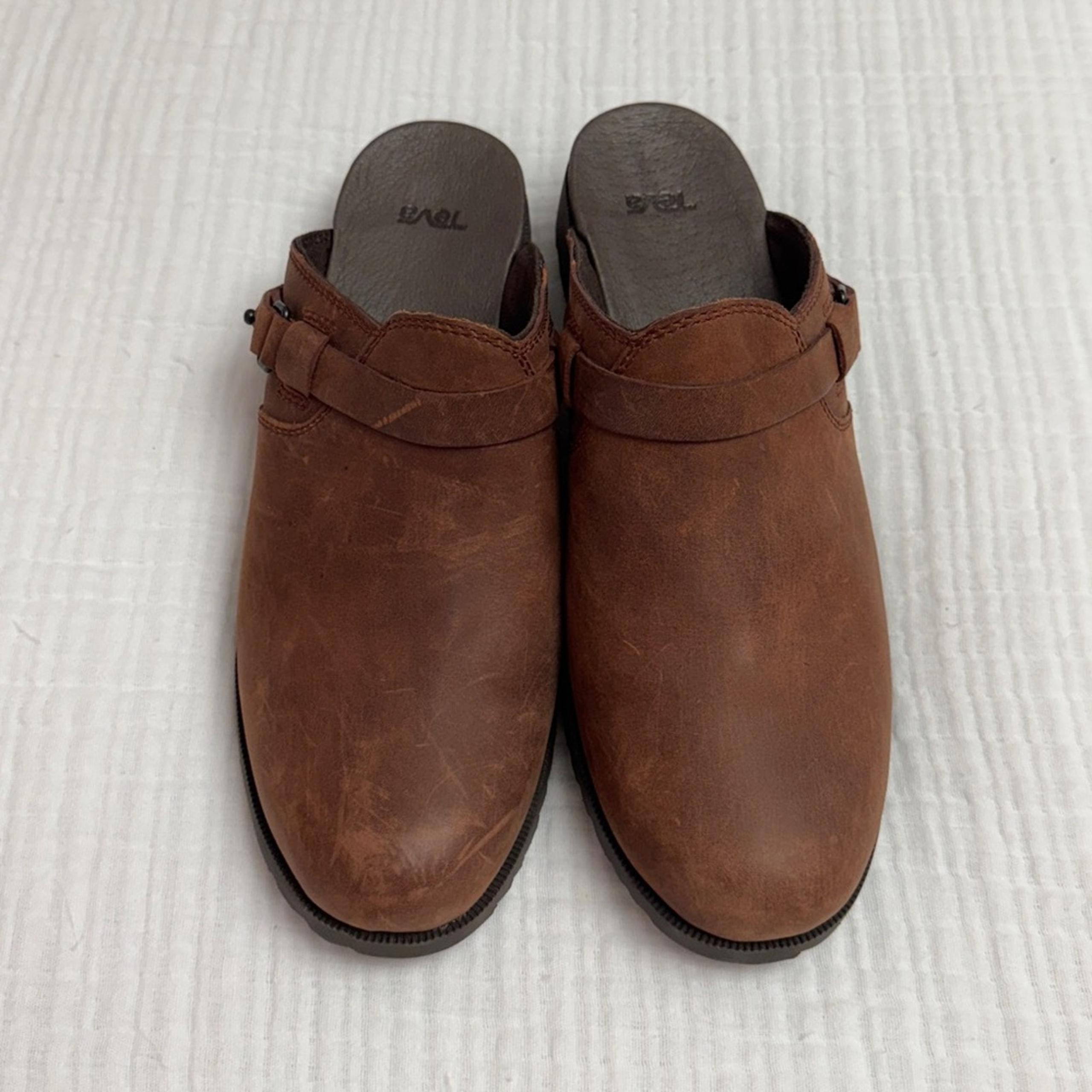 Teva Delavina Slip On Brown Suede Leather Mules Clogs Size 7 Casual Comfort