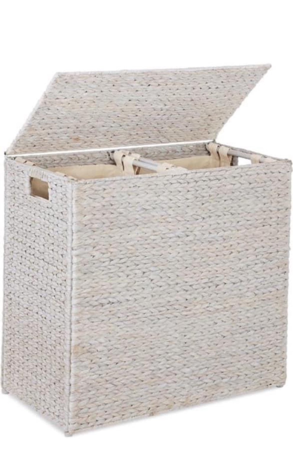 NEW Large Double Laundry Hamper with Lid, Natural Handwoven Water Hyacinth, 2 Se