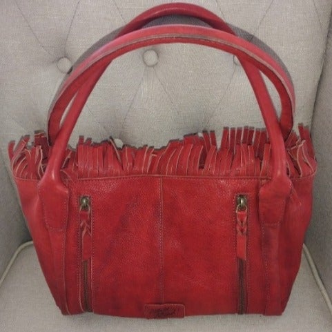 Never Mind Distressed Leather Studded Satchel in Red