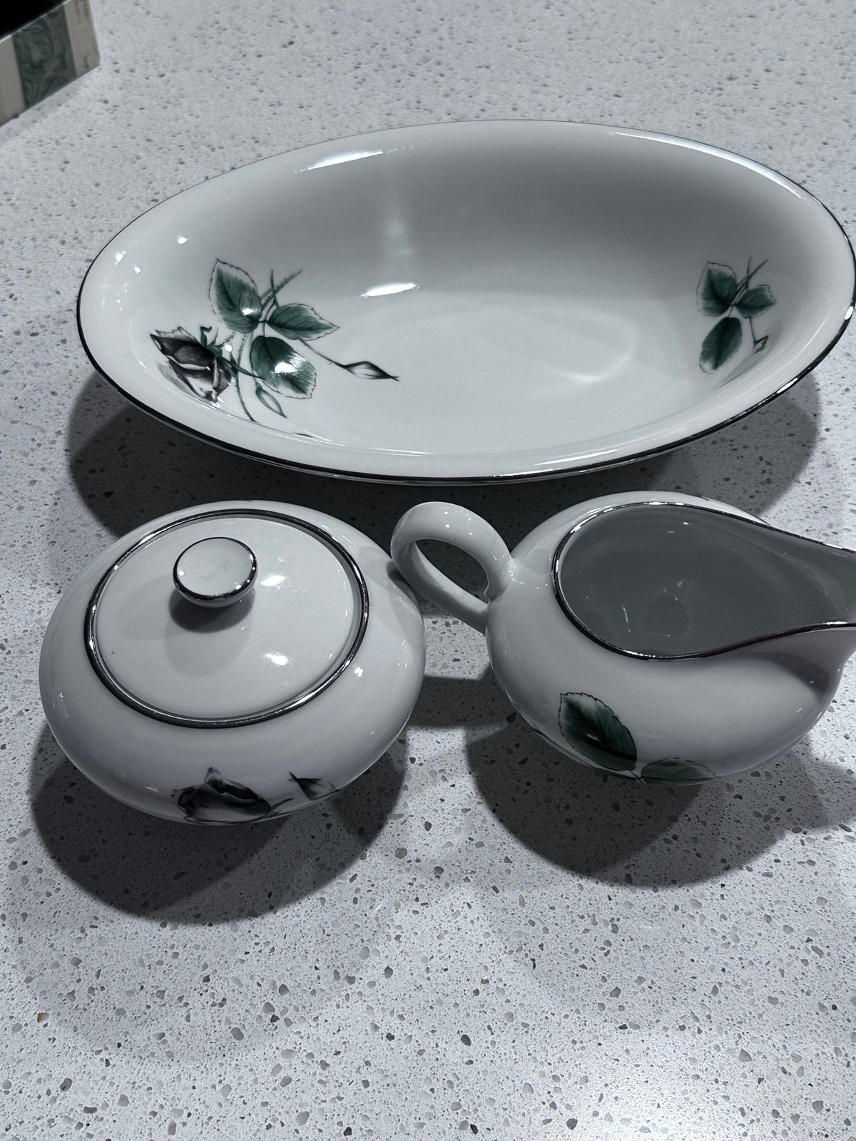 Bavarian Stonegate Germany Midnight Rose Creamer Sugar Bowl +Oval Serving Bowl