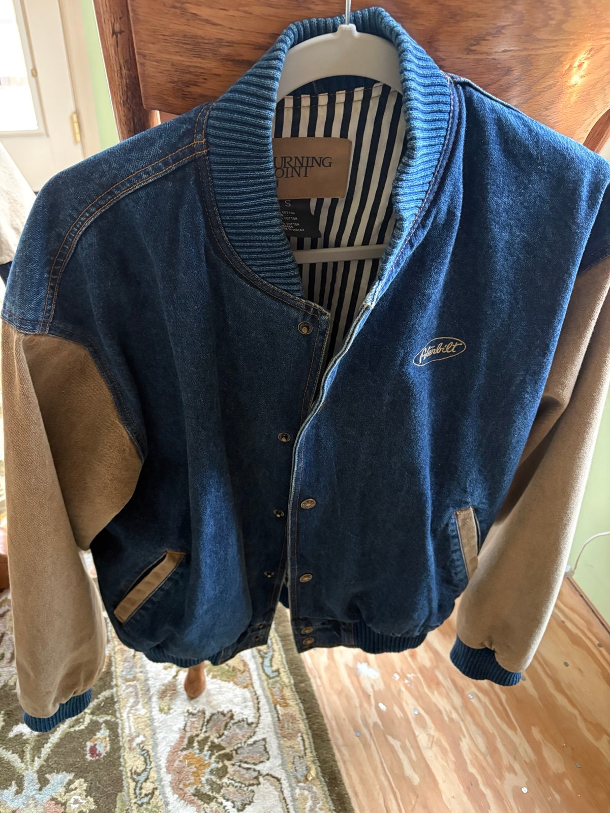 Turning Point Peterbilt Denim Two Tone Bomber Jacket Blue/Tan Men's S