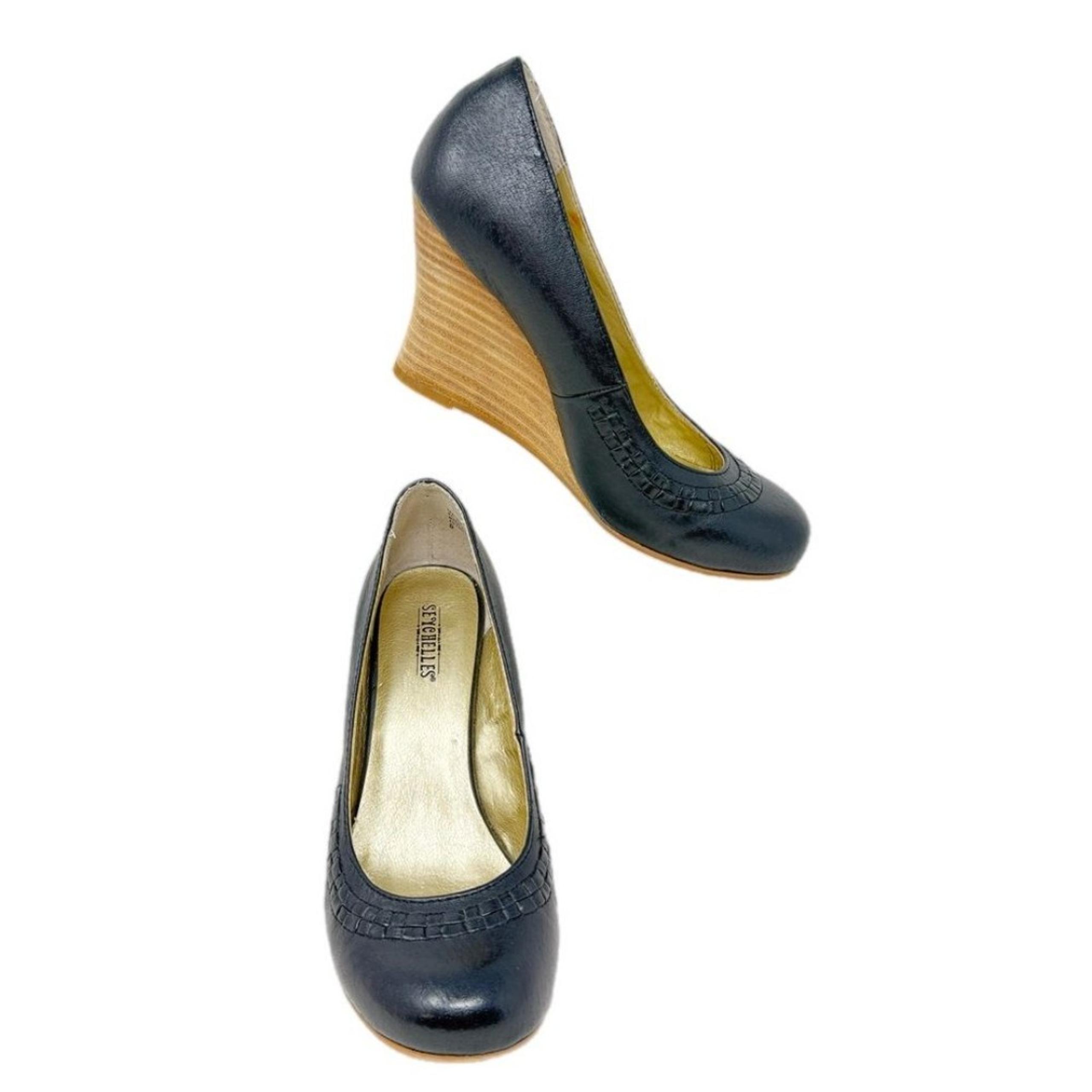 Seychelles Black Leather Wedge Classic Design Comfort 6