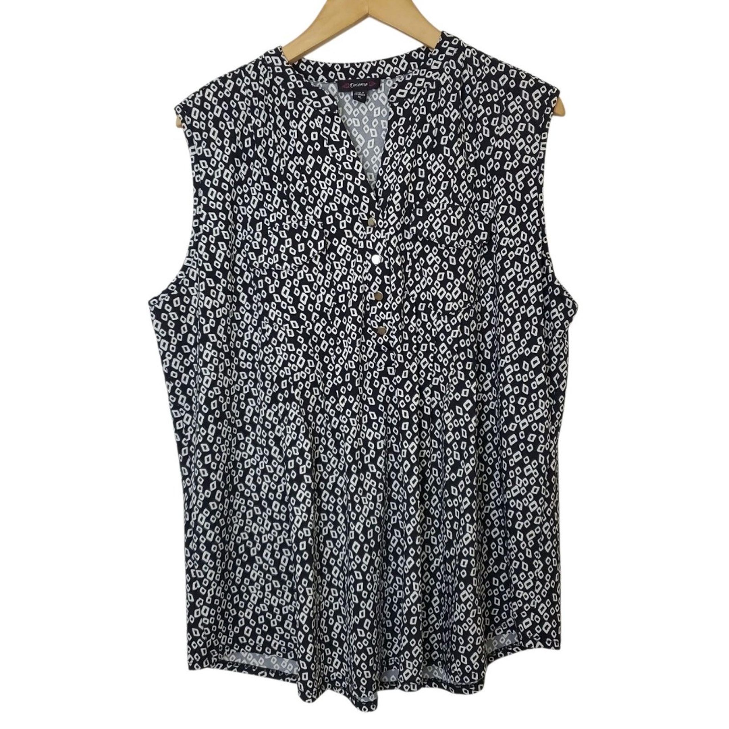 Cocomo Pleated Tank Size XL Black White Geo Print Flowy Pintuck Popover Stretch
